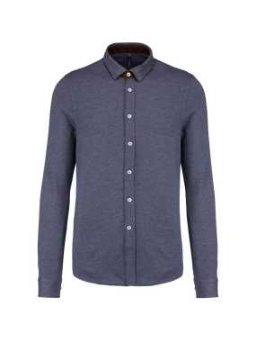 Pánska košeľa (Kariban"LONG SLEEVE JACQUARD KNIT SHIRT") > modrá (jacquard) > S