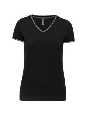Dámske tričko(Kariban"LADIES' PIQUÉ KNIT V-NEK T-SHIRT")>čierna / šedá (light) / biela>XS