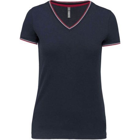 Dámske tričko(Kariban"LADIES' PIQUÉ KNIT V-NEK T-SHIRT")>modrá(navy)/červená/biela>2XL