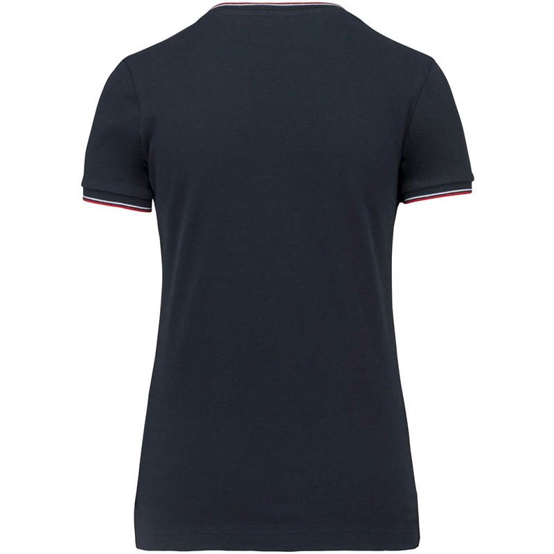 Dámske tričko(Kariban"LADIES' PIQUÉ KNIT V-NEK T-SHIRT")>modrá (navy) / červená / biela>M