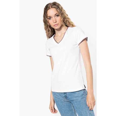 Dámske tričko(Kariban"LADIES' PIQUÉ KNIT V-NEK T-SHIRT")>modrá(navy)/červená/biela>2XL