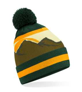 Unisex čiapka (Beechfield Mountain Peaks Pom Pom Beanie) > zelená / žltá (alpine peaks)