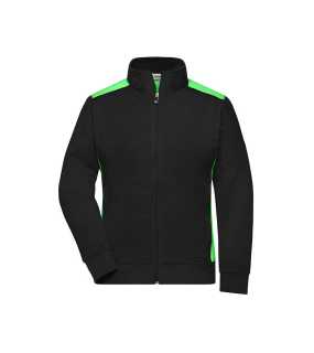 Dámska pracovná mikina(JN Ladies Workwear Sweat Jacket-Level 2)>čierna / zelená (lime)>L