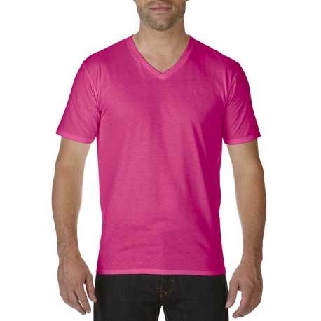 Pánske tričko  (GILDAN PREMIUM COTTON ADULT V-NECK T-SHIRT)>ružová (heliconia)>XL