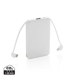 Vrecková powerbanka 5 000 mAh s integrovaným káblom > biela