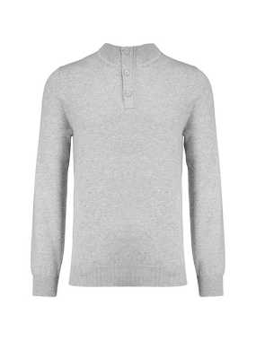 Pánsky sveter (KARIBAN PREMIUM BUTTON NECK JUMPER) > šedá (light heather) > M