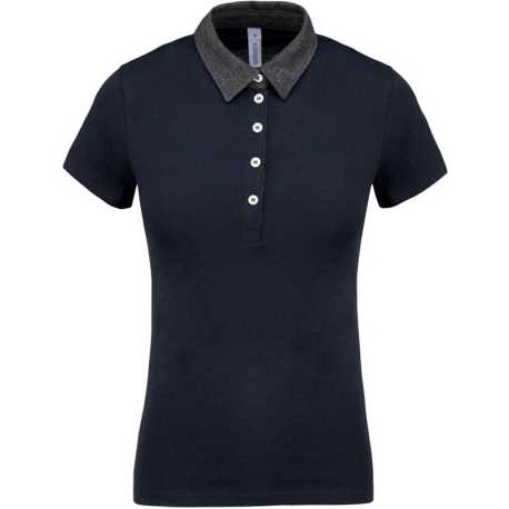 Dámska polokošeľa(Kariban"LADIES' TWO-TONE JERSEY POLO")>modrá(navy)/šedá(dark heather)>XS