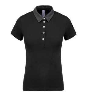 Dámska polokošeľa(Kariban"LADIES' TWO-TONE JERSEY POLO")>čierna/šedá(dark heather)>M