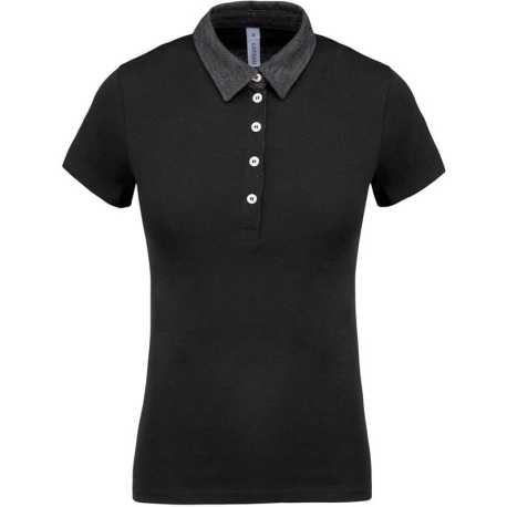 Dámska polokošeľa(Kariban"LADIES' TWO-TONE JERSEY POLO")>čierna/šedá(dark heather)>M