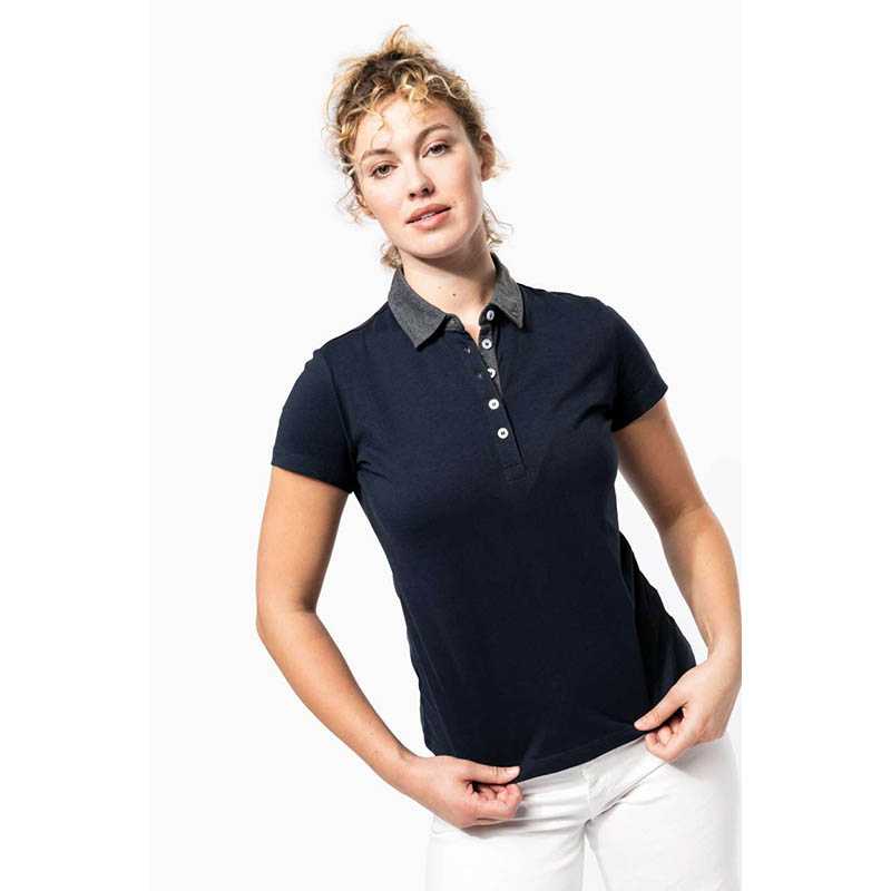 Dámska polokošeľa(Kariban"LADIES' TWO-TONE JERSEY POLO")>čierna/šedá(dark heather)>M