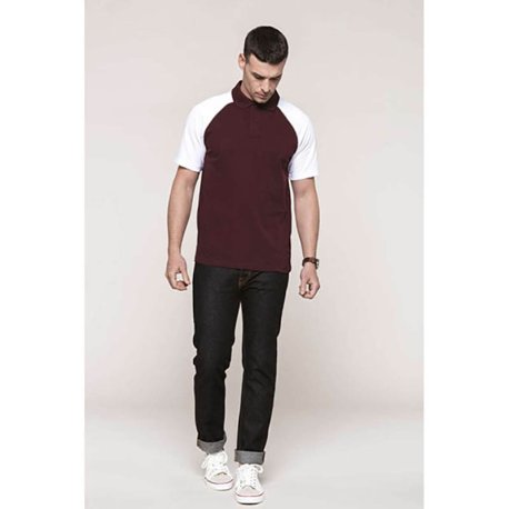 Unisex polokošeľa (KARIBAN POLO BASEBALL) > červená (bordeaux) / biela > S