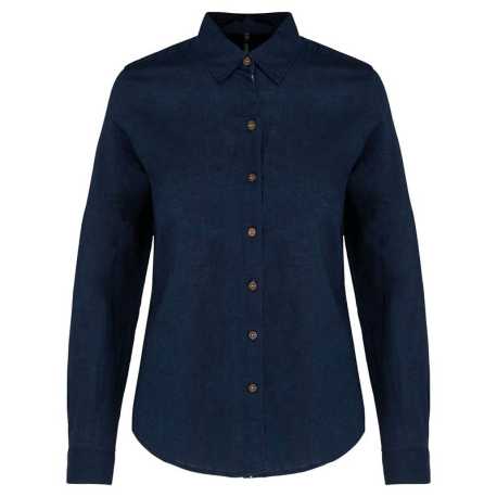 Dámska košeľa (Kariban LADIES' LONG SLEEVE LINEN AND COTTON SHIRT) > modrá (navy) > S