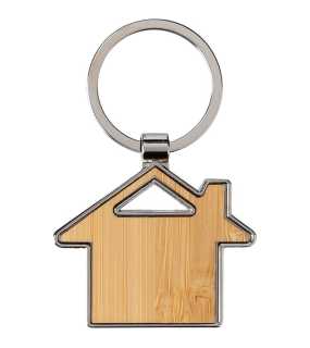 Kovová/bambusová kľúčenka - domček > hnedá
