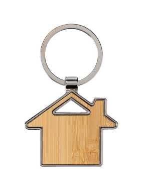 Kovová/bambusová kľúčenka - domček > hnedá