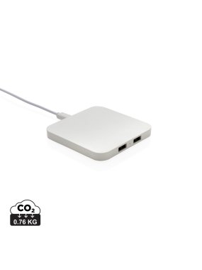 Bezdrôtová nabíjačka 10W s USB výstupmi z RCS recykl. plastu > biela