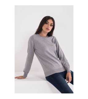 Dámsky sveter(LWW LADIES’ CREW NECK FINE GAUGE COTTON PULLOVER)>šedá(light melange)>M