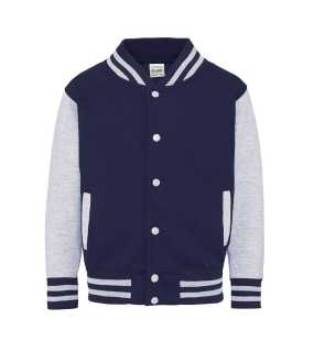 Detská bunda (Just Hoods KIDS VARSITY JACKET) > modrá(oxfordnavy)/šedá(heathergrey) > 9/11