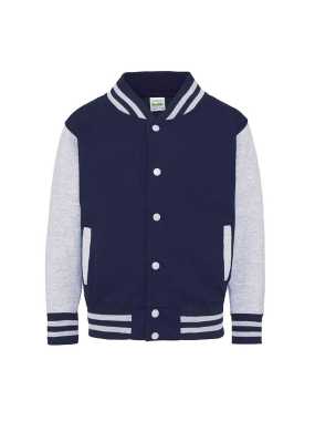 Detská bunda (Just Hoods KIDS VARSITY JACKET) > modrá(oxfordnavy)/šedá(heathergrey) > 9/11