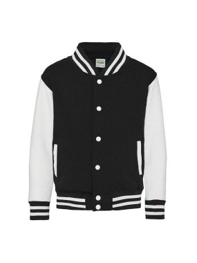 Detská bunda (Just Hoods KIDS VARSITY JACKET) > čierna (jet) / biela > 7/8
