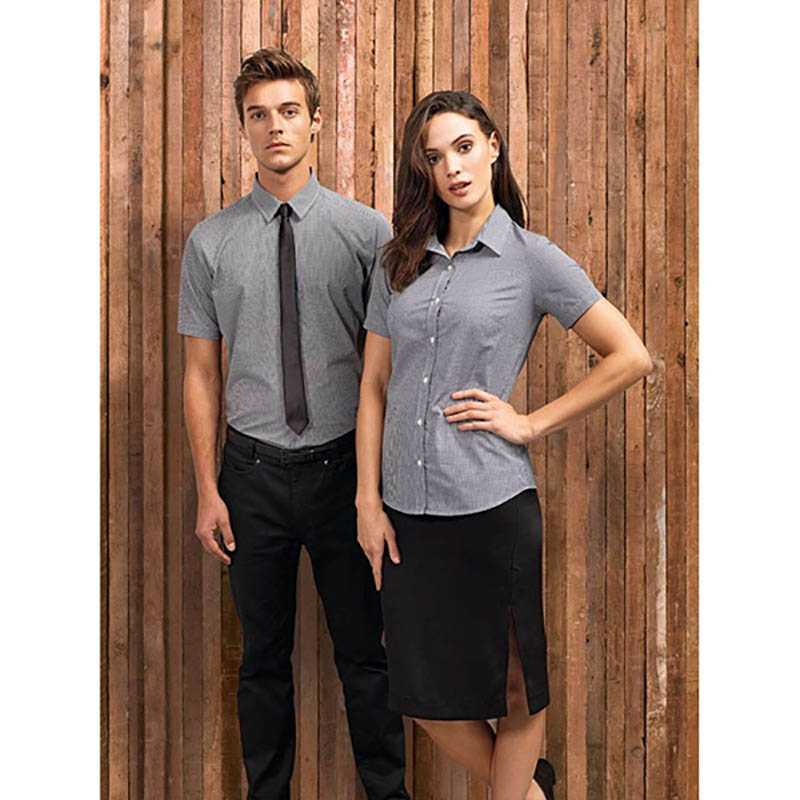 Pánska košeľa(PREMIER MENS MICROCHECK(GINGHAM) SS SHIRT - COTTON)>čierna/biela>XS