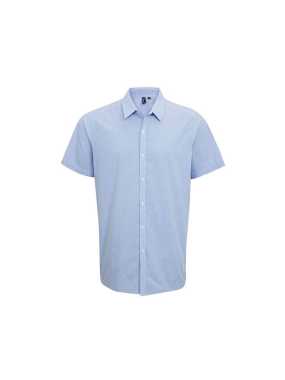 Pánska košeľa(PREMIER MENS MICROCHECK(GINGHAM) SS SHIRT - COTTON)>modrá(light)/biela>S