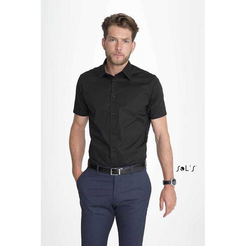 Pánska košeľa (SOLS BROADWAY MENS SHORT SLEEVE STRETCH SHIRT) > čierna > S