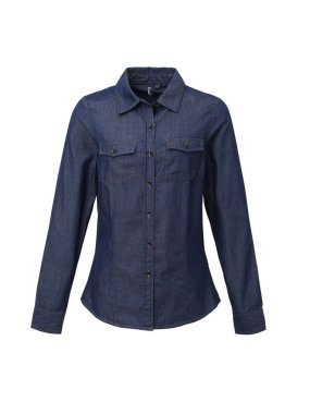 Dámska košeľa (PREMIER LADIES’ JEANS STITCH DENIM SHIRT)>modrá (indigo denim)>XS