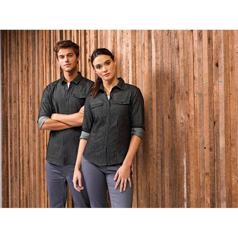 Dámska košeľa (PREMIER LADIES’ JEANS STITCH DENIM SHIRT) > čierna (denim) > XS