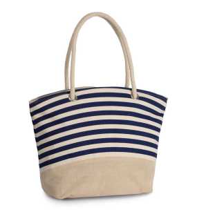 Nákupná taška (KIMOOD JUTE CANVAS DUFFEL SHOPPING BAG) > prírodná / modrá (navy)
