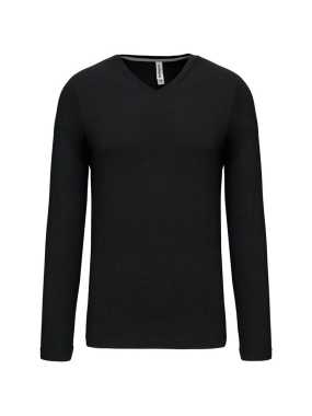 Pánske tričko ( Kariban Mens Long Sleeve V-Neck T-Shirt ) > čierna > M