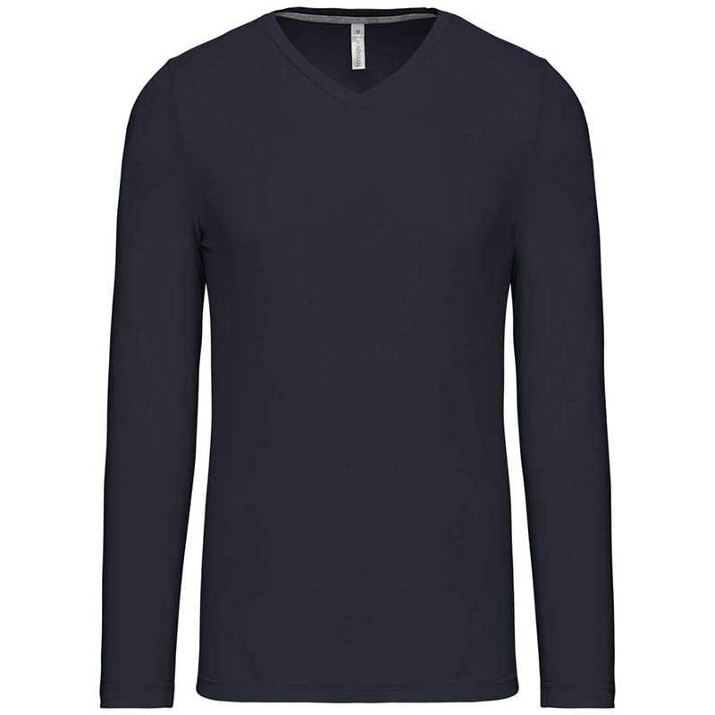 Pánske tričko ( Kariban Mens Long Sleeve V-Neck T-Shirt ) > modrá (navy) > L