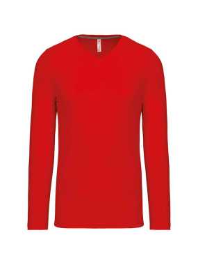 Pánske tričko ( Kariban Mens Long Sleeve V-Neck T-Shirt ) > červená > 3XL