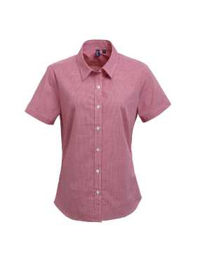 Dámska košeľa (PREMIER LADIES’ MICROCHECK SHORT SLEEVE COTTON SHIRT)>čerená / biela>XL