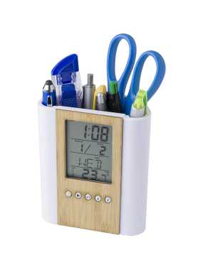 Bambusový držiak na pero s hodinami > bambus