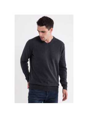 Pánsky sveter(LWW MEN’S V-NECK FINE GAUGE COTTON PULLOVER)>šedá(dark melange)>2XL