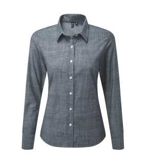 Dámska košeľa (Premier WOMEN'S COTTON SLUB CHAMBRAY LONG SLEEVE SHIRT)>modrá (indigo)>M