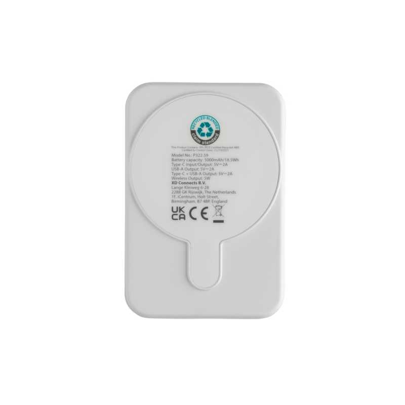 Magnetická powerbanka Stellar 5000mAh 5W z RCS plastu > biela