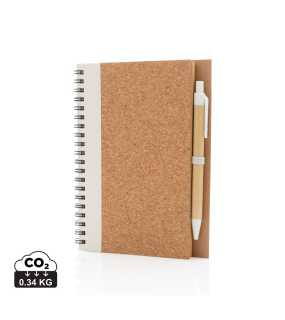 Korkový zápisník s krúžkovou väzbou a perom > biela