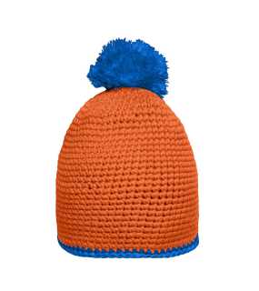 Zimná čiapka (MB Pompon Hat with contrast stripe) > oranžová / modrá (aqua)