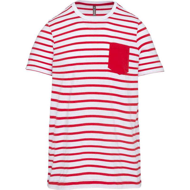 Detské tričko(Kariban KIDS' STRIPED SHORT SLEEVE T-SHIRT)>biela(striped)/červená>4/6