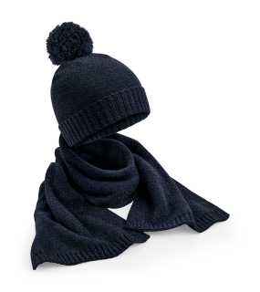 Unisex čiapka (Beechfield Knitted Scarf and Beanie Gift Set) > modrá (navy fleck)