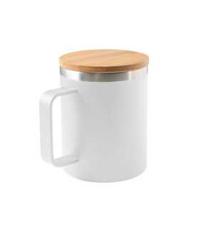 Nerezový hrnček 420 ml s bambusovým vekom > biela