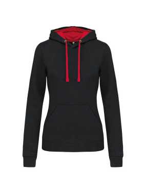 Dámska mikina (KARIBAN LADIES’ CONTRAST HOODED SWEATSHIRT) > čierna / červená > S