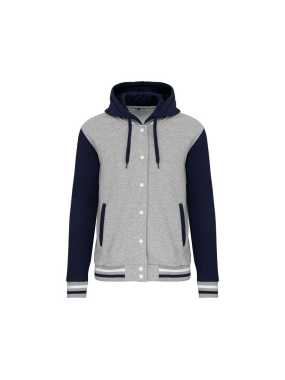 Unisex mikina(KARIBAN UNISEX TEDDY JACKET WITH HOOD)>šedá(oxford)/modrá(navy)/biela>3XL