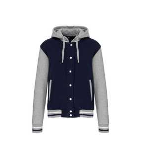 Unisex mikina (KARIBAN UNISEX TEDDY JACKET WITH HOOD) > modrá(navy)/šedá(off)/biela > L