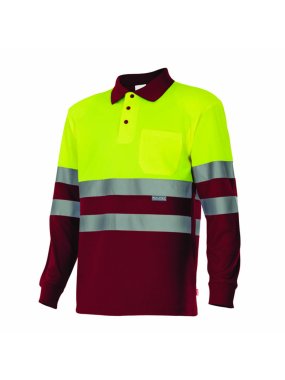 Pánska polokošeľa (VELILLA HV LS TWO-TONE POLO) > fialová (maroon) / žltá (hi-vis) > S
