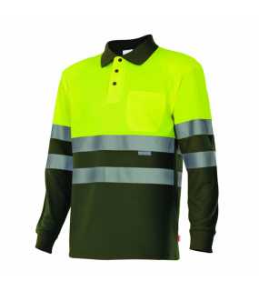 Pánska polokošeľa (VELILLA HV LS TWO-TONE POLO) > hnedá (khaki) / žltá (hi-vis) > 5XL