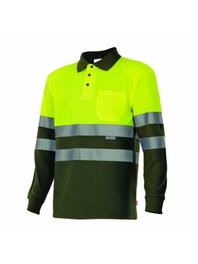 Pánska polokošeľa (VELILLA HV LS TWO-TONE POLO) > hnedá (khaki) / žltá (hi-vis) > 4XL