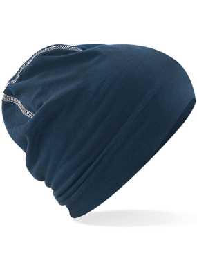 Unisex čiapka (Beechfield Hemsedal Cotton Beanie) > modrá / biela (french navy / white)
