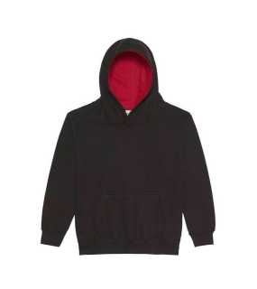 Detská mikina (Just Hoods KIDS VARSITY HOODIE) > čierna (jet) / červená (fire) > 12/13